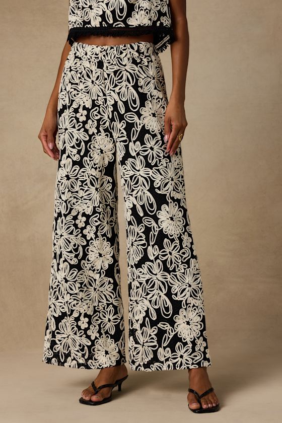 Yucca Black Floral Embroidered Two-Piece Jumpsuit