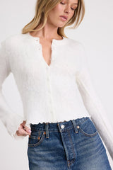 Mosley Ivory Fuzzy Knit Button-Up Cardigan