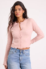 Mosley Blush Pink Fuzzy Knit Button-Up Cardigan