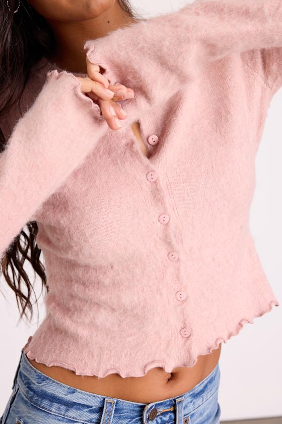 Mosley Blush Pink Fuzzy Knit Button-Up Cardigan