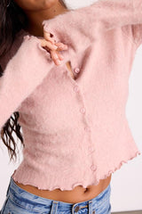 Mosley Blush Pink Fuzzy Knit Button-Up Cardigan