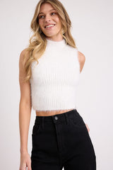 Nadene Ivory Eyelash Knit Mock Neck Sweater Top