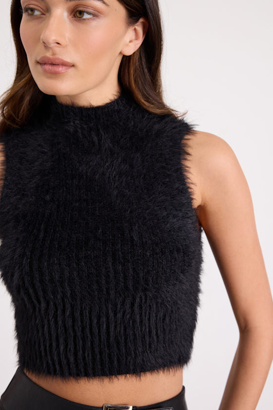 Nadene Black Eyelash Knit Mock Neck Sweater Top