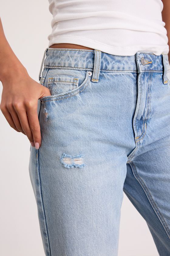 Teague Light Wash Distressed Mid-Rise Straight Leg Jeans