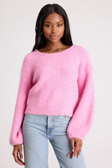 Direna Pink Fuzzy Tie-Back Long Sleeve Sweater