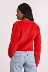 Arinda Red Eyelash Knit Button-Up Cardigan