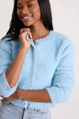 Arinda Light Blue Eyelash Knit Button-Up Cardigan