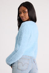Arinda Light Blue Eyelash Knit Button-Up Cardigan