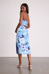 Bold Tendencies Blue Floral Strapless Cutout Midi Dress