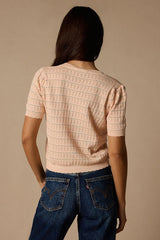 Reni Peach Pointelle Knit Short Sleeve Cardigan