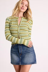 Odessa Green Multi Striped Button-Up Cardigan Sweater Top