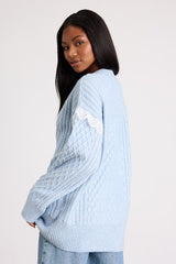 Bobbie Light Blue Marled Cable Knit Sweater