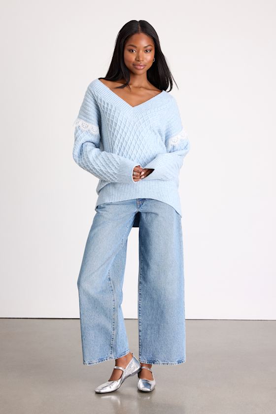 Bobbie Light Blue Marled Cable Knit Sweater