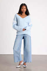Bobbie Light Blue Marled Cable Knit Sweater
