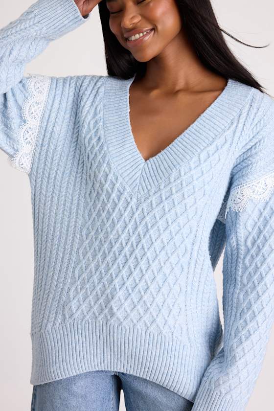 Bobbie Light Blue Marled Cable Knit Sweater