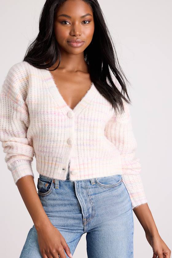Amberlynn Ivory Space Dye Cropped Cardigan