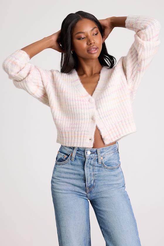 Amberlynn Ivory Space Dye Cropped Cardigan
