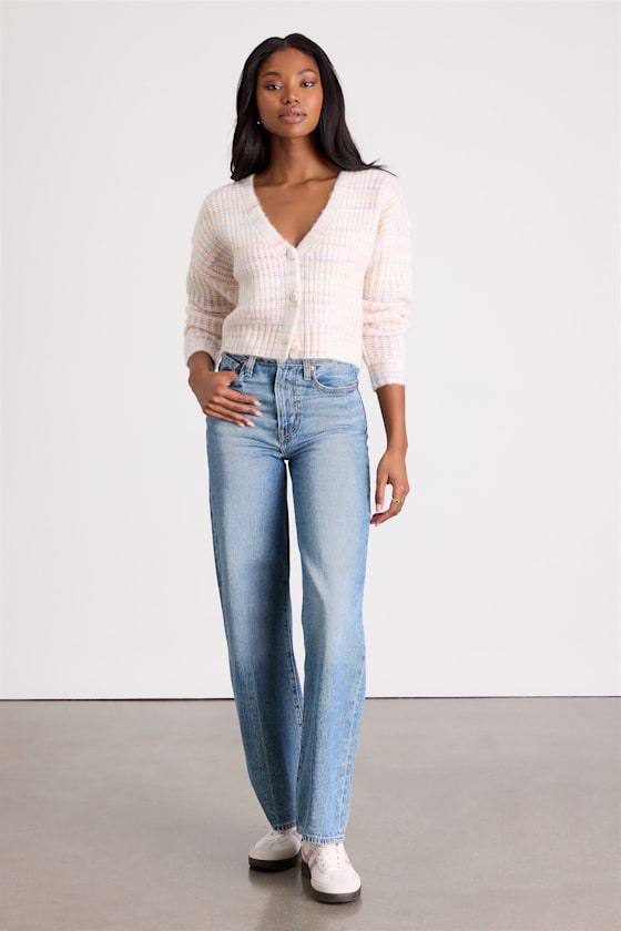 Amberlynn Ivory Space Dye Cropped Cardigan