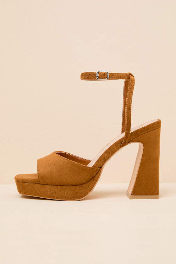 Lucy Tan Suede Platform Ankle Strap Sandals