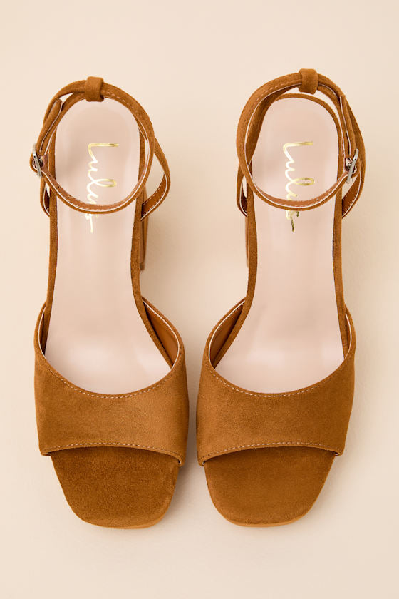 Lucy Tan Suede Platform Ankle Strap Sandals
