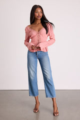 Pomona Pink Lace Button-Front Long Sleeve Top