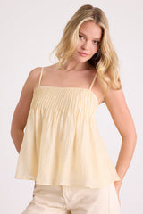 Lecky Beige Lavender Pleated Babydoll Tank Top
