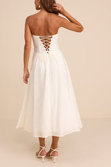 Aspen Ivory Plisse Strapless Bustier Midi Dress