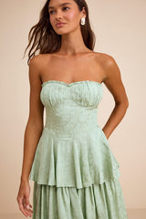 Beverly Sage Green Jacquard Tiered Midi Dress