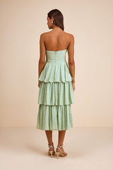 Beverly Sage Green Jacquard Tiered Midi Dress