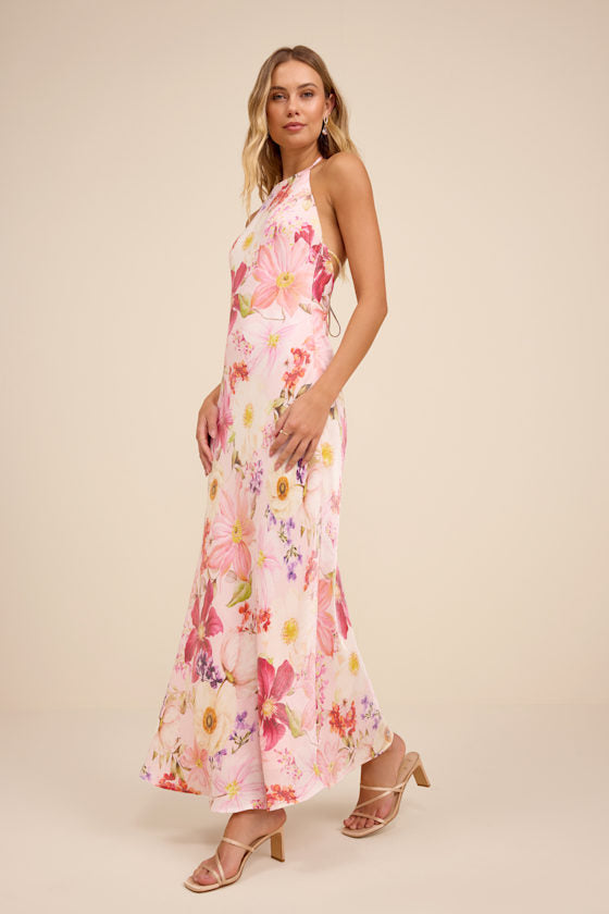Sidney Blush Multi Floral Halter Maxi Dress