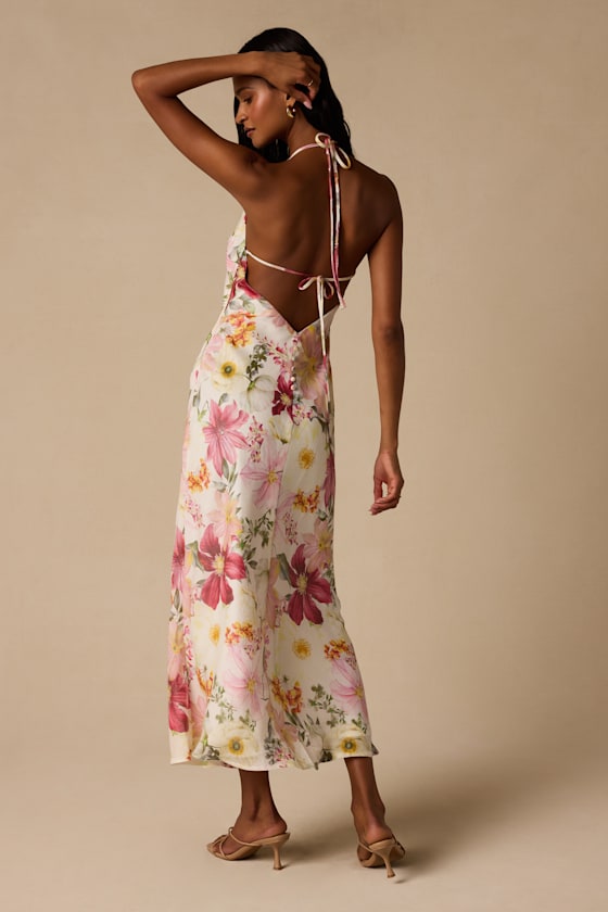 Sidney Ivory Multi Floral Halter Maxi Dress