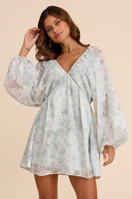 Halen White Floral Long Sleeve Mini Dress