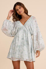 Halen White Floral Long Sleeve Mini Dress