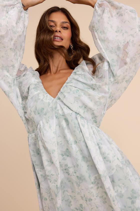 Halen White Floral Long Sleeve Mini Dress