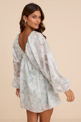 Halen White Floral Long Sleeve Mini Dress