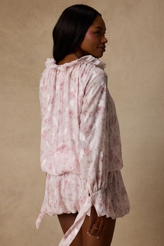 Marcia Blush Pink Floral Ruffled Drop Waist Mini Dress