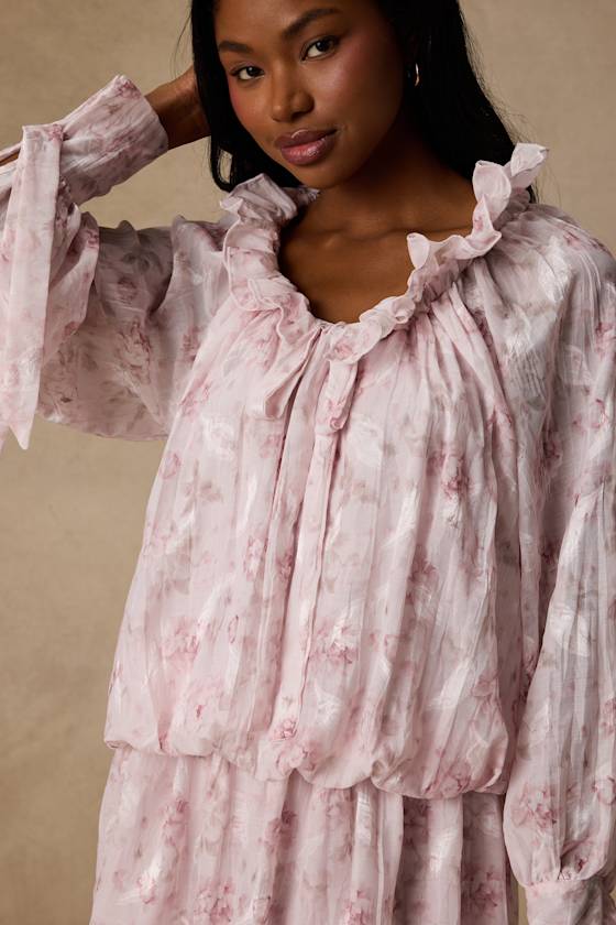 Marcia Blush Pink Floral Ruffled Drop Waist Mini Dress