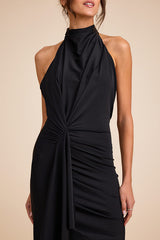 Mystras Black Slinky Knit Backless Halter Maxi Dress