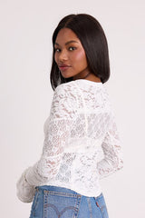 Adrianne Ivory Sheer Lace Long Sleeve Top