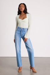 Emada Light Mint Textured Twist-Front Long Sleeve Top
