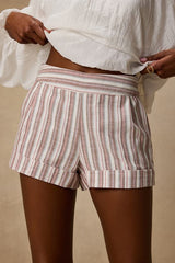 Ambrea White Multi Striped Linen High-Rise Shorts