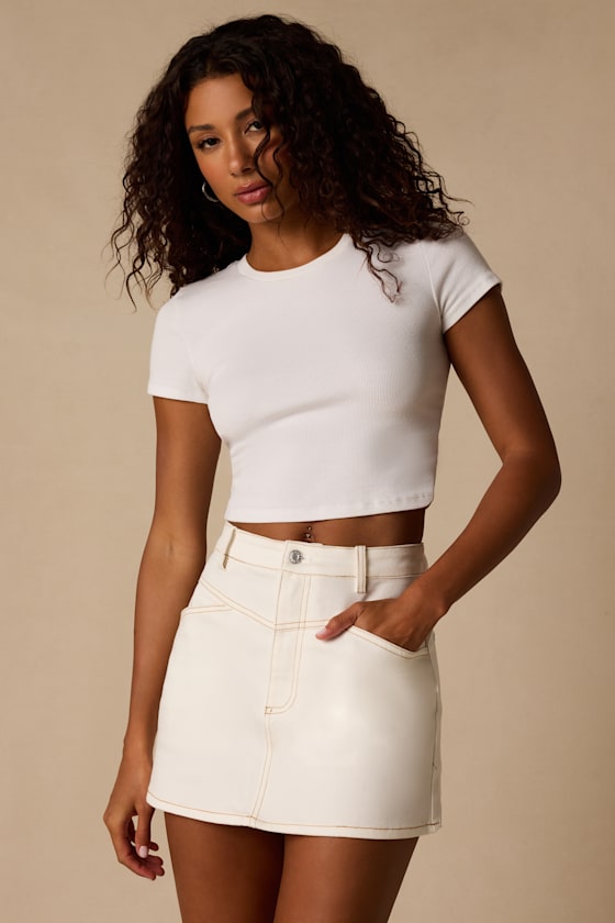 Alaire Ivory Denim High-Rise Mini Skirt
