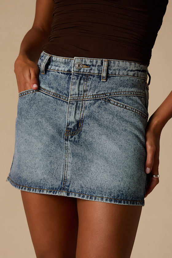 Alaire Medium Wash Denim High-Rise Mini Skirt