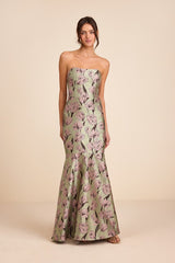 Gowning Around Sage Floral Jacquard Strapless Maxi Dress
