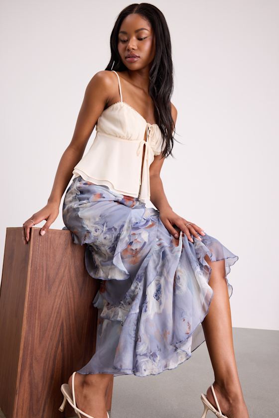 Breelyn Dusty Lavender Floral Ruffled Midi Skirt