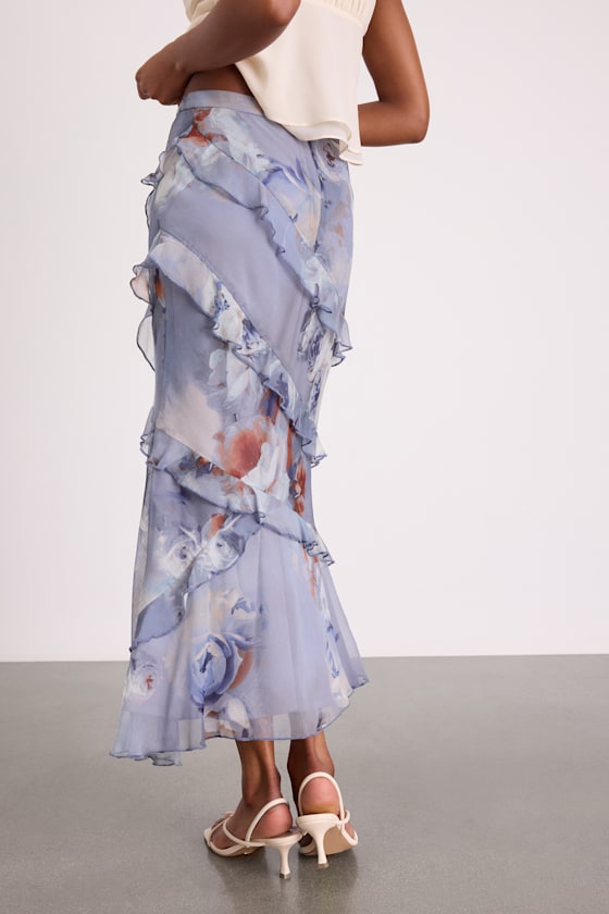Breelyn Dusty Lavender Floral Ruffled Midi Skirt