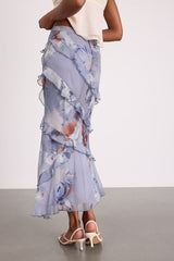 Breelyn Dusty Lavender Floral Ruffled Midi Skirt