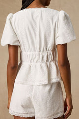 Delora White Eyelet Embroidered Tie-Front Top