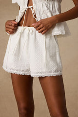 Delora White Eyelet Embroidered Drawstring Shorts