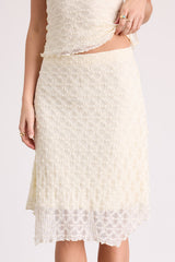Malise Cream Textured Lace Mid-Rise Skirt